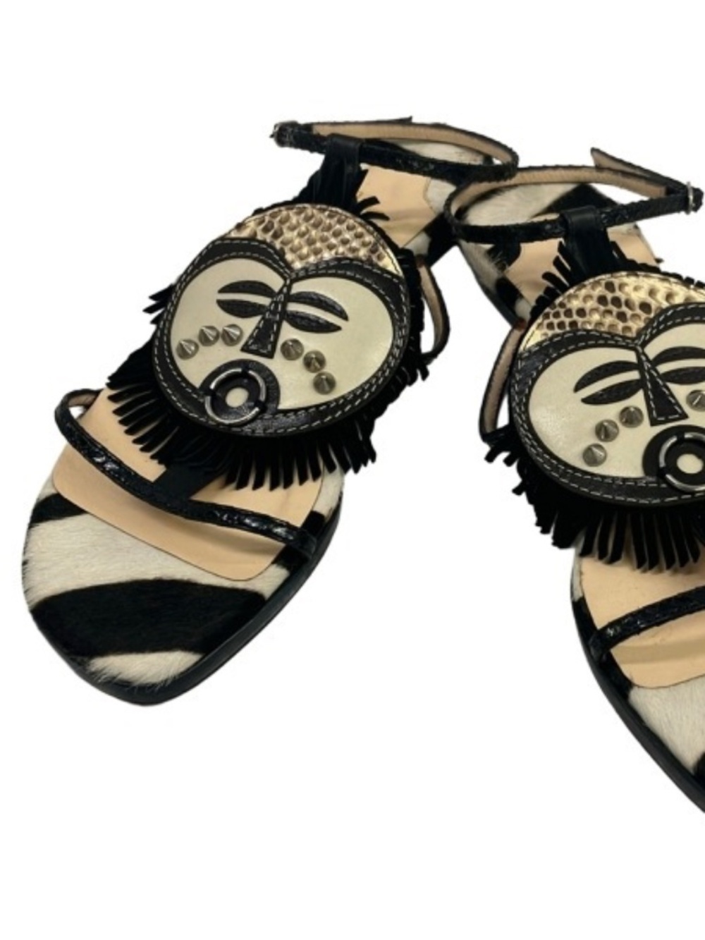 Christian Louboutin Black White Pony Hair Sandals Kimpa Maskcuff size 37